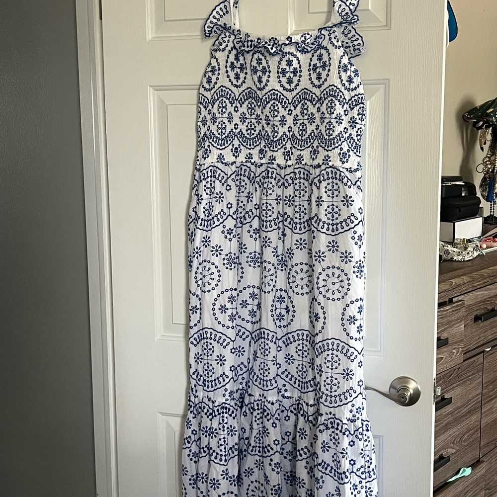 Crown & Ivy Blue and White Smocked Dress
